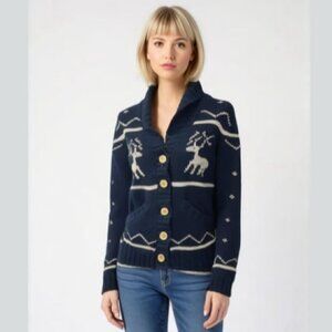 Sea to Sky Reindeer Cardigan Blue Sweater Size medium